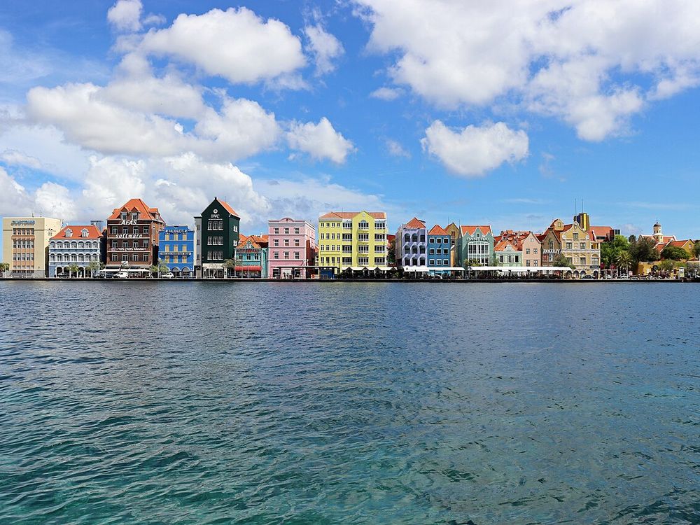 The painted waterfront of Handelskade in Willemstad, Curaçao