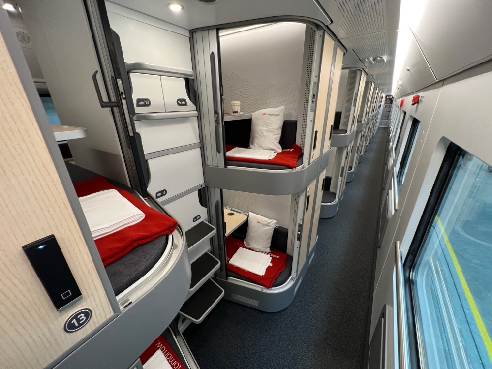 The mini cabins of a new generation ÖBB Nightjet sleeper train