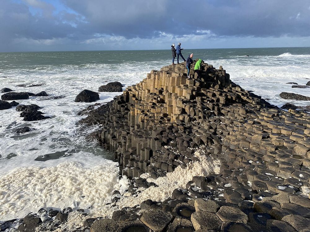 The hexagonal basalt columns of the Giant's Causeway on the north coast of Northern Ireland