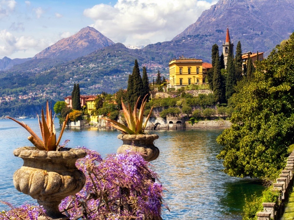 Villas and gardens on the shore of Lake Como at Varenna