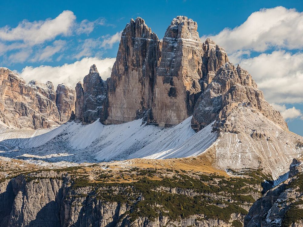 The three peaks of the Tre Cime di Lavaredo in the Dolomites