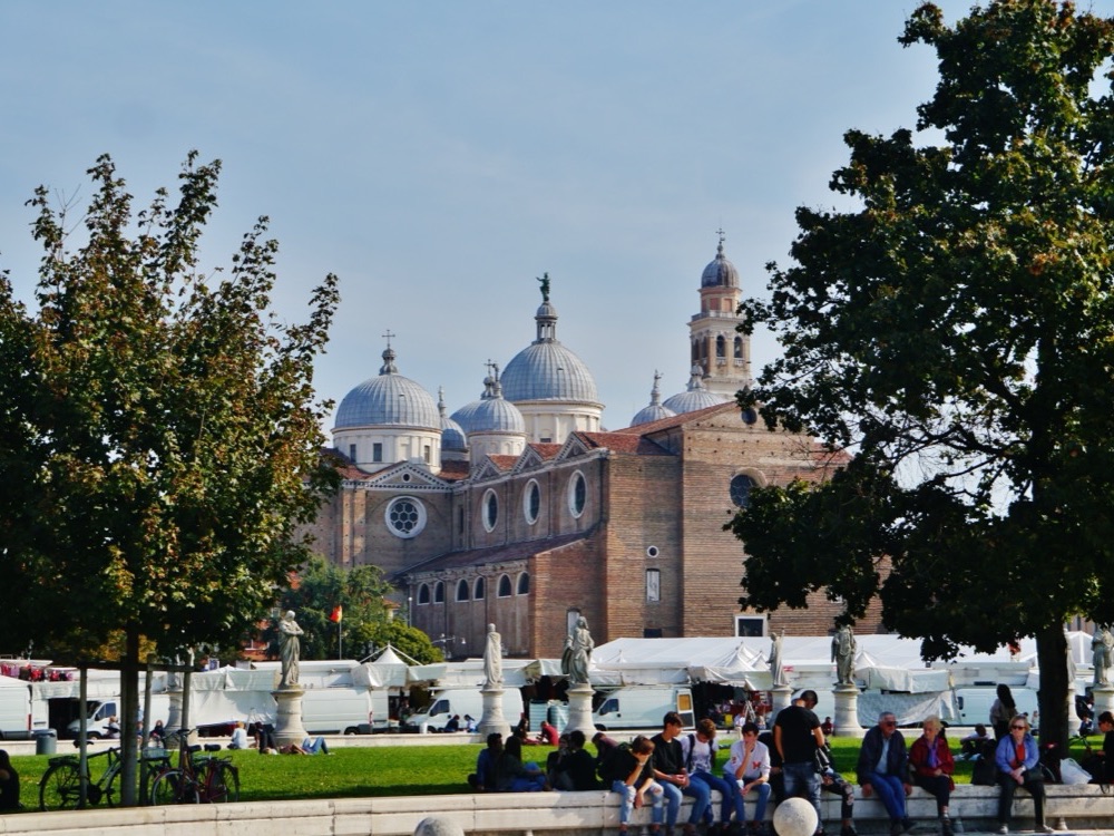 Prato della Valle in Padua with the basilica of Santa Giustina behind