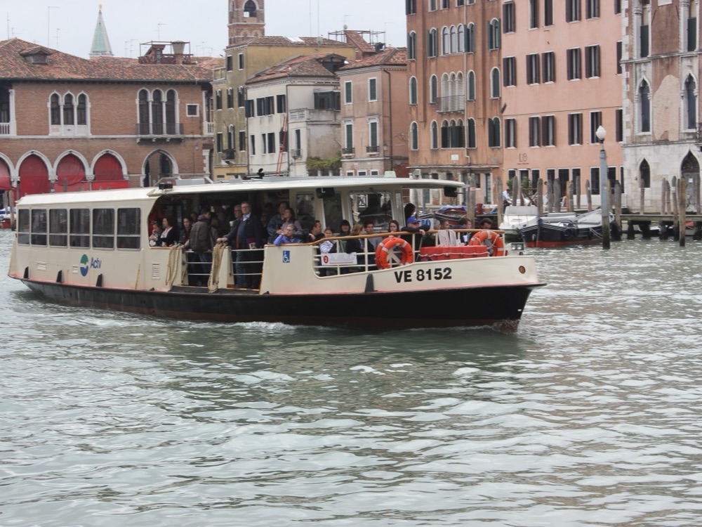 A vaporetto water bus on the Grand Canal in Venice